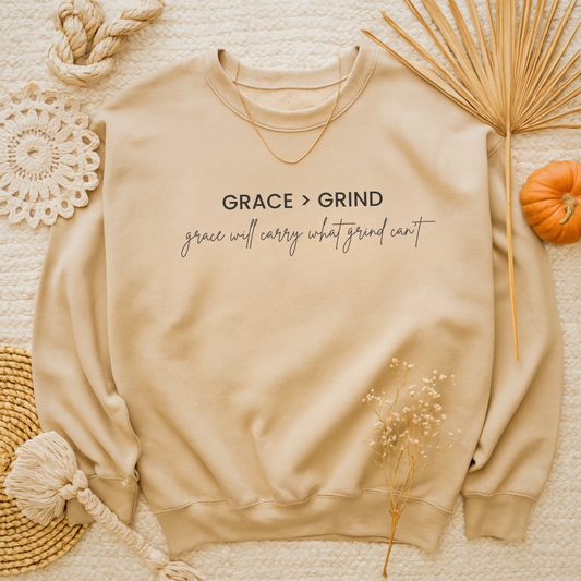 Grace > Grind | Faith-Inspired Crewneck for Women | Cozy Minimalist Sweatshirt