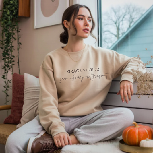 Grace > Grind | Faith-Inspired Crewneck for Women | Cozy Minimalist Sweatshirt