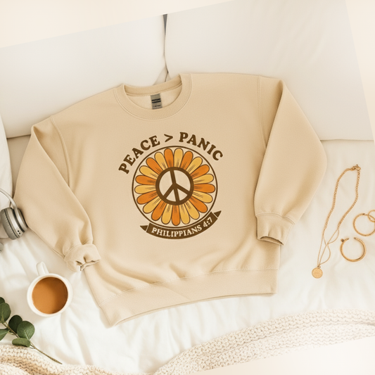 Peace > Panic Sweatshirt – Philippians 4:7 | Faith + Calm Comfort Crewneck for Everyday Peace